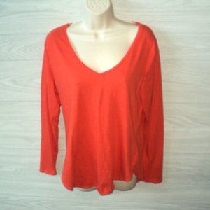 Old Navy Women's Top Size L Relaxed ORANGE Long Sleeves Round Neckline Cotton